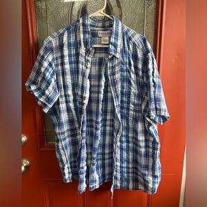 Men’s Blue Plaid Short-Sleeve Button-Up Shirt